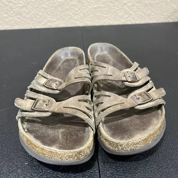 Birkenstock Granada Leather Sandals Size 37 Double Strap Buckle Slides Slip On - Picture 2 of 9